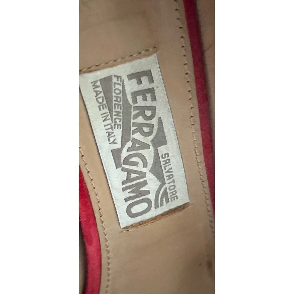 Salvatore Ferragamo Red Suede Bernie Espadrille Wedge Platform Pumps Size 8.5B